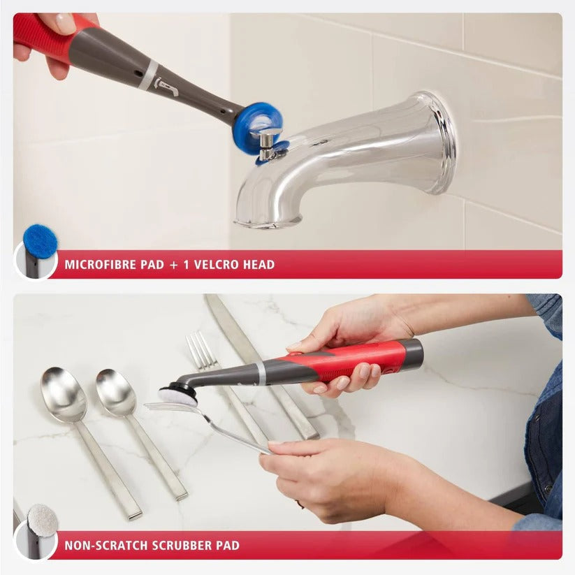 Cordless electric power scrubber, 18-piece kit for efficient bathroom, kitchen & tile deep cleaning solution.