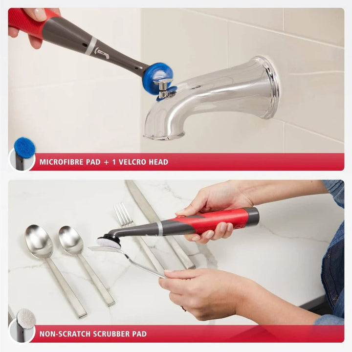 Cordless electric power scrubber, 18-piece kit for efficient bathroom, kitchen & tile deep cleaning solution.