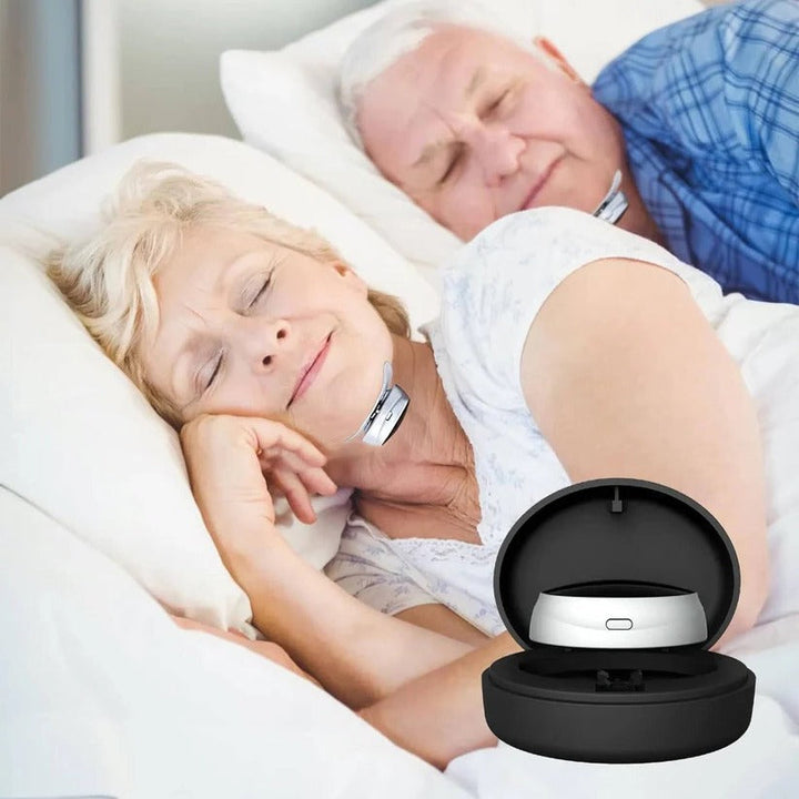Innovative snore reduction device. Rechargeable and easy clean for convenient, nightly use.