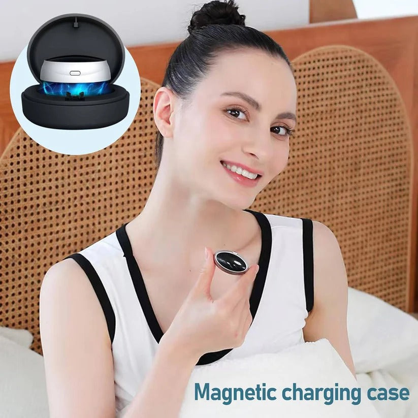 Portable quiet sleep device with pulse vibration for effective snore reduction on the go.