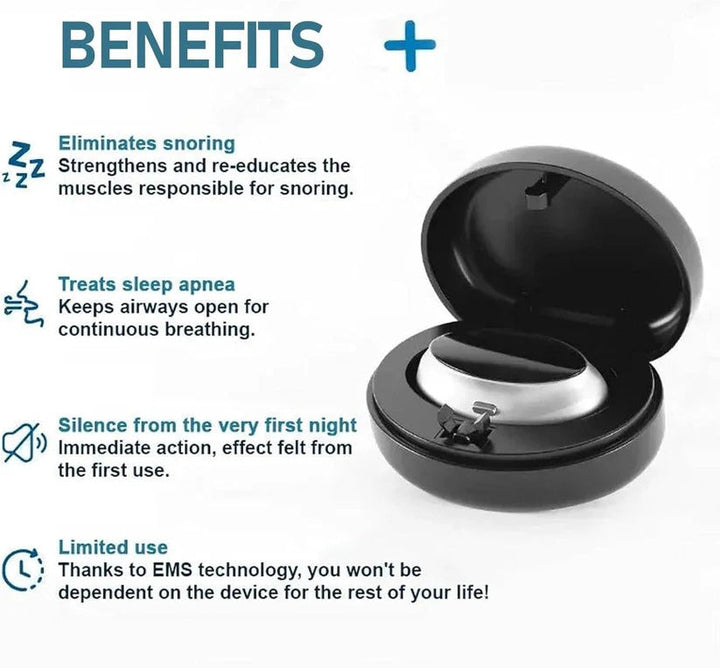 Advanced anti-snoring vibration device ensuring quiet sleep. Supports nasal breathing for comfort.