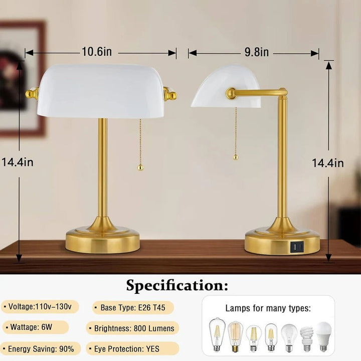 Stylish retro reading lamp with USB and Type C charging ports. Perfect LED task light for study, office, or bedside table.