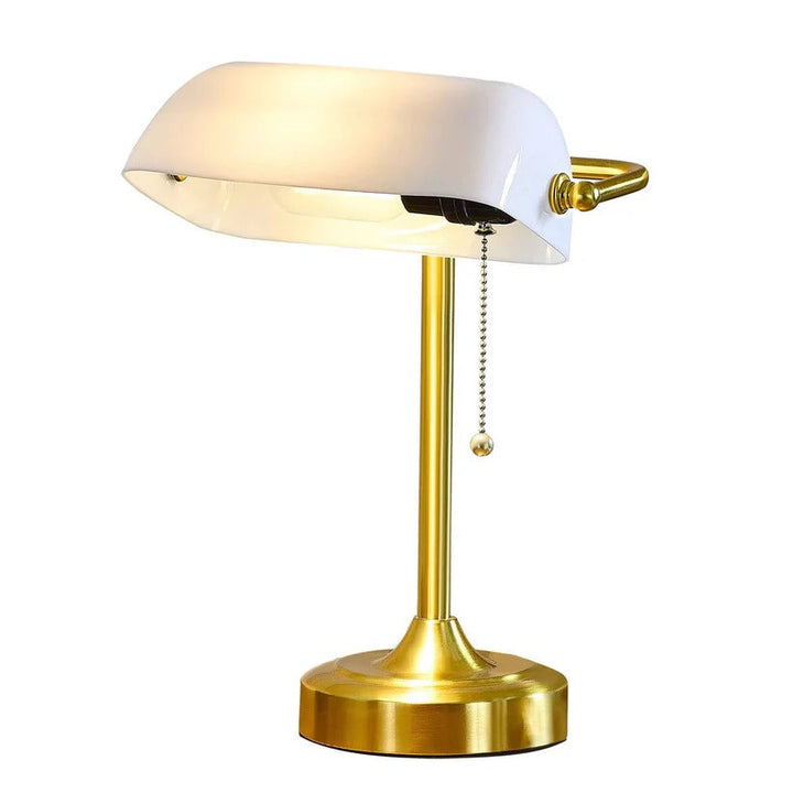Retro LED desk lamp with USB & Type C charging ports. Perfect task light for office, study, or bedside. Vintage brass finish.