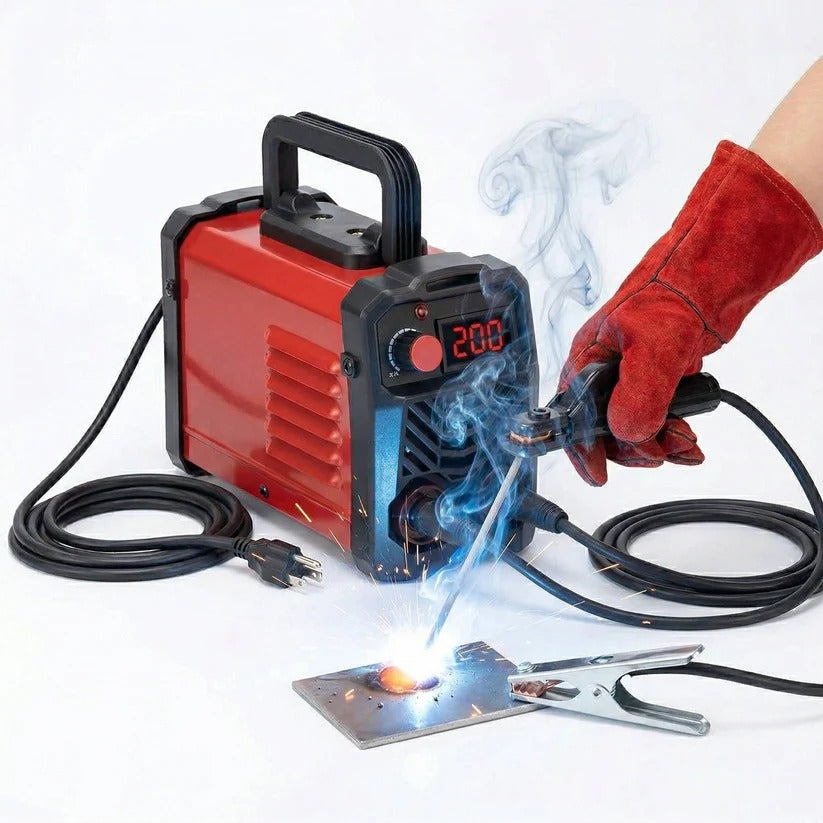 Compact dual voltage MMA arc welder with LED display for 110V/220V metalwork.
