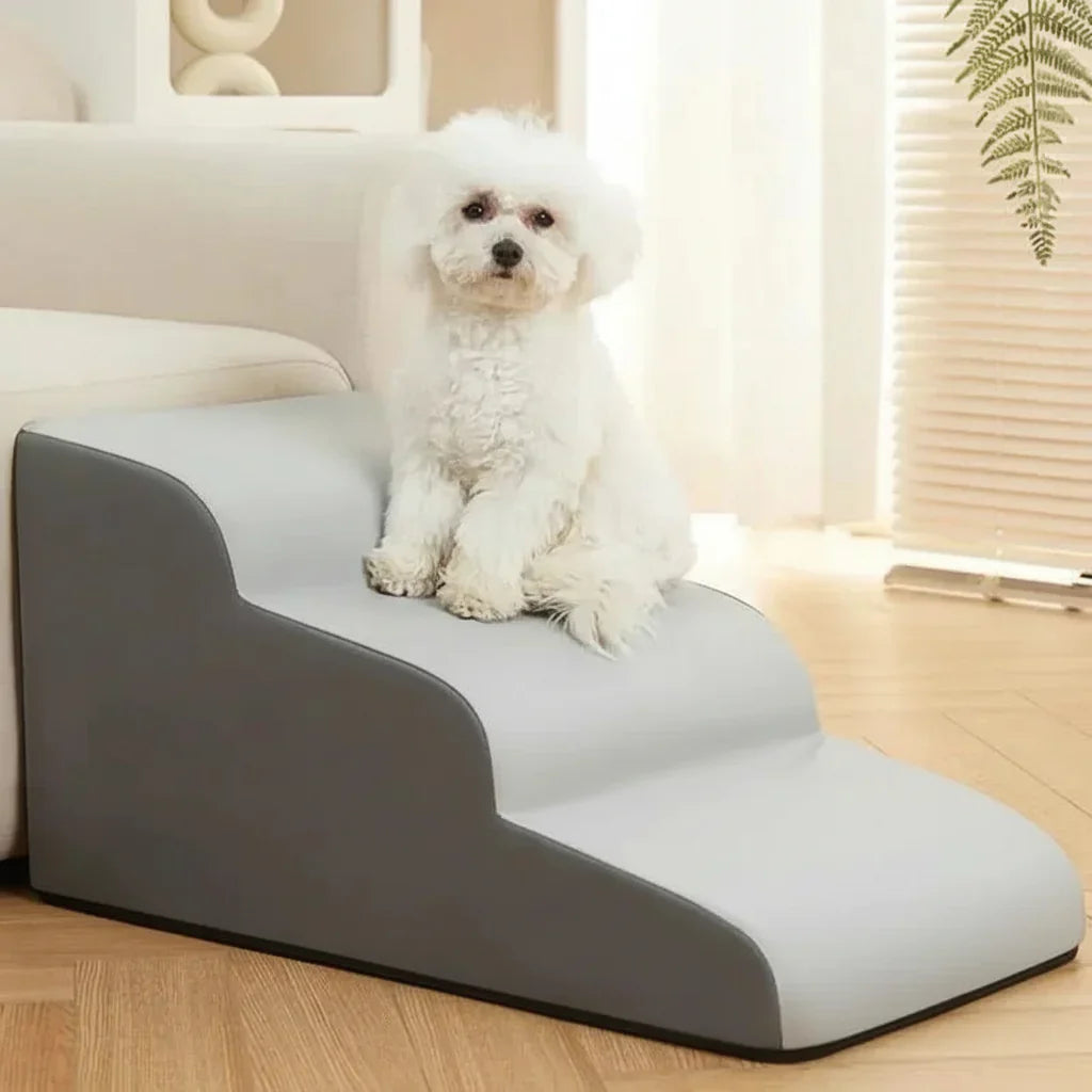 Soft dog stairs for small dogs, promoting safe access to furniture & beds. Indoor pet steps.