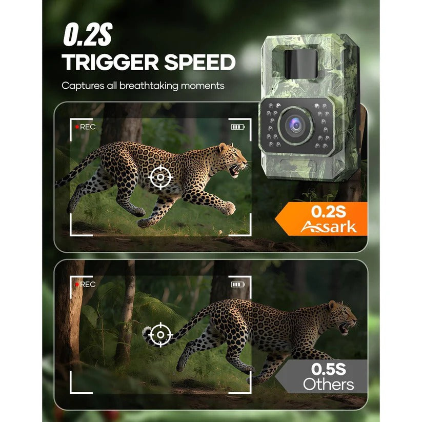 48MP 1080p solar-powered trail camera with night vision. Ideal for wildlife monitoring & outdoor surveillance.