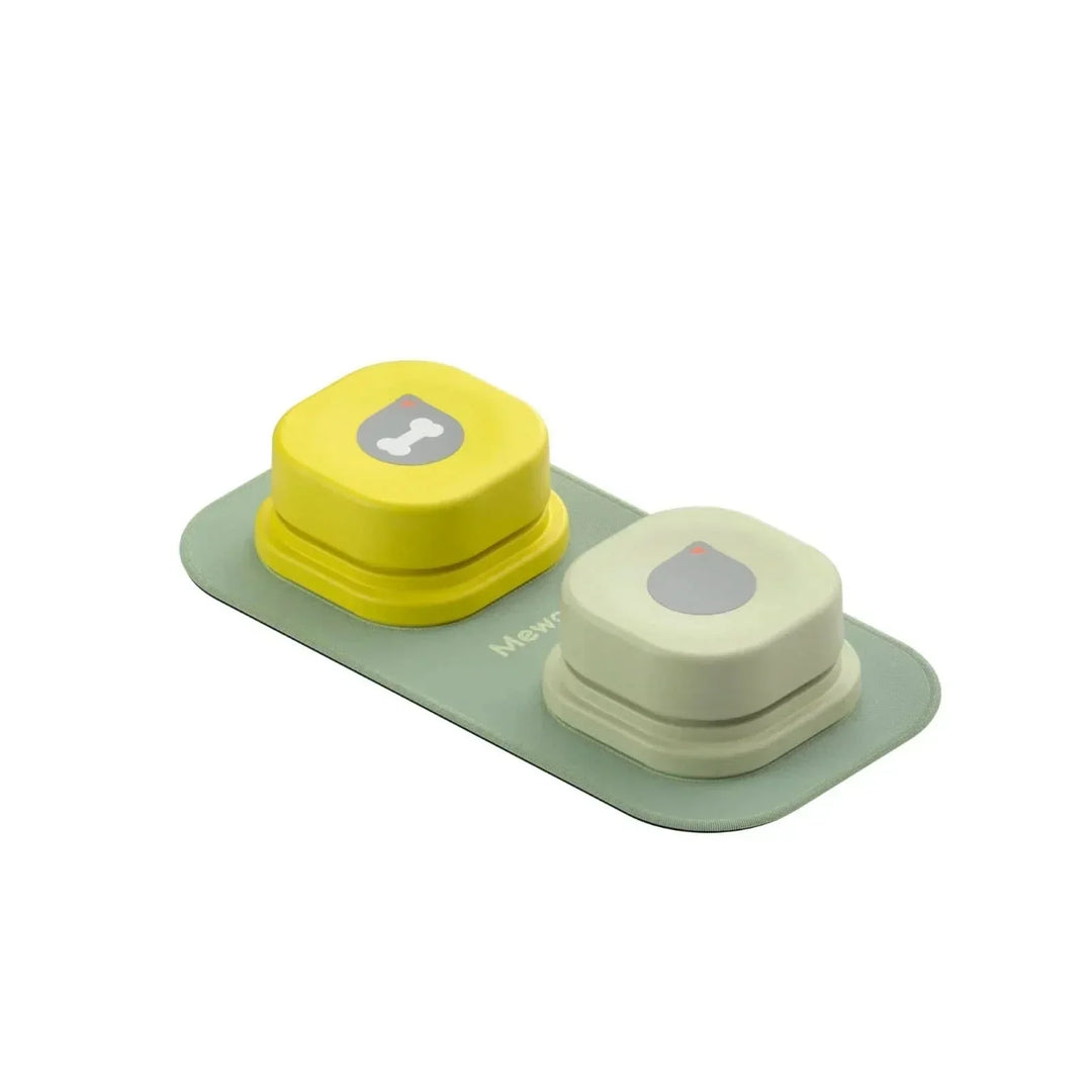 Close-up of vibrant dog speech buttons, clearly labeled for pet communication and interactive training. Pet supplies.