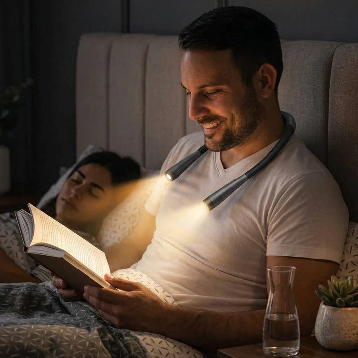 Versatile LED neck light: flexible arms, 3 color modes. Perfect for reading, camping, crafts, or any task lighting.