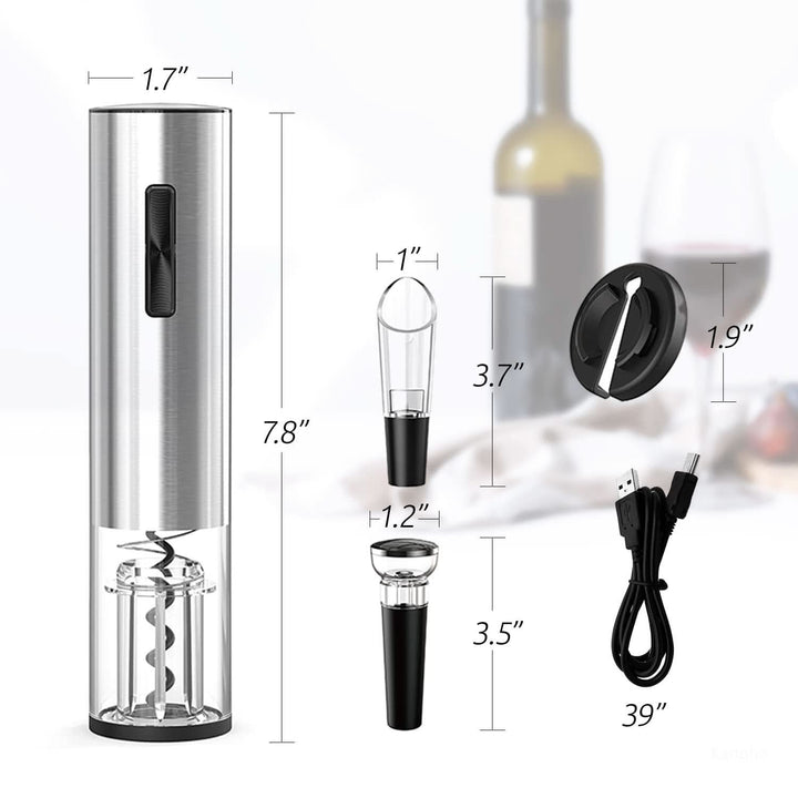 Rechargeable electric wine bottle opener, a durable stainless steel kitchen accessory for any home.