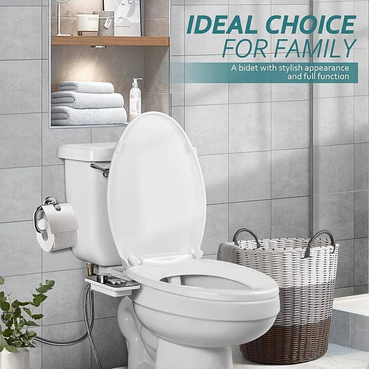 Non-electric cold water bidet toilet attachment, providing refreshing and hygienic cleansing without power.