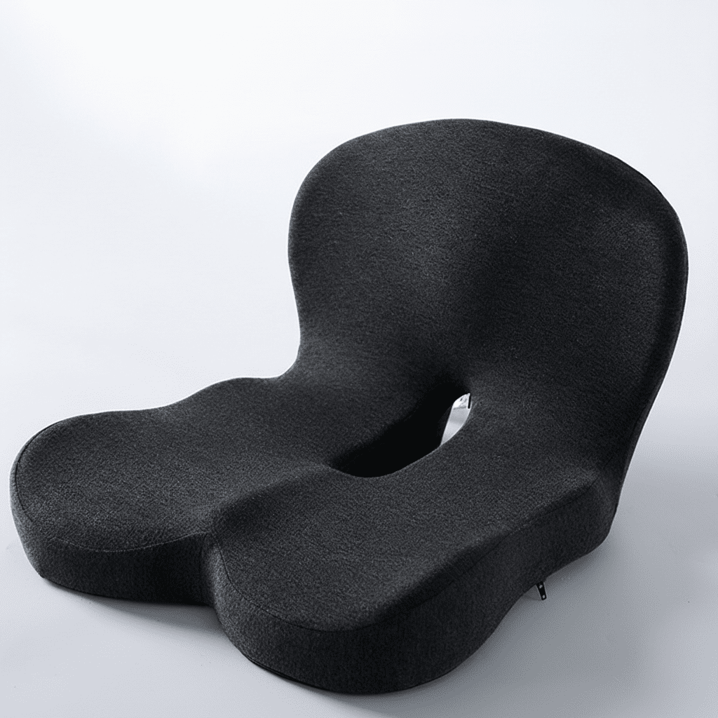 Desk chair memory foam cushion improves posture, relieves back pain. Washable cover included.