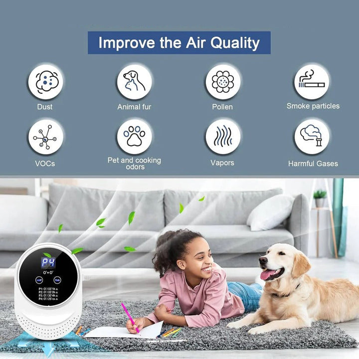 Smart odor eliminator for home, tackles pet odors, offers automatic air purification.