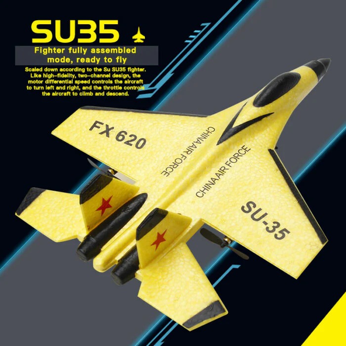 Complete 2.4GHz remote control SU35 electric RC plane kit, featuring LED lights and EPP foam for outdoor play.