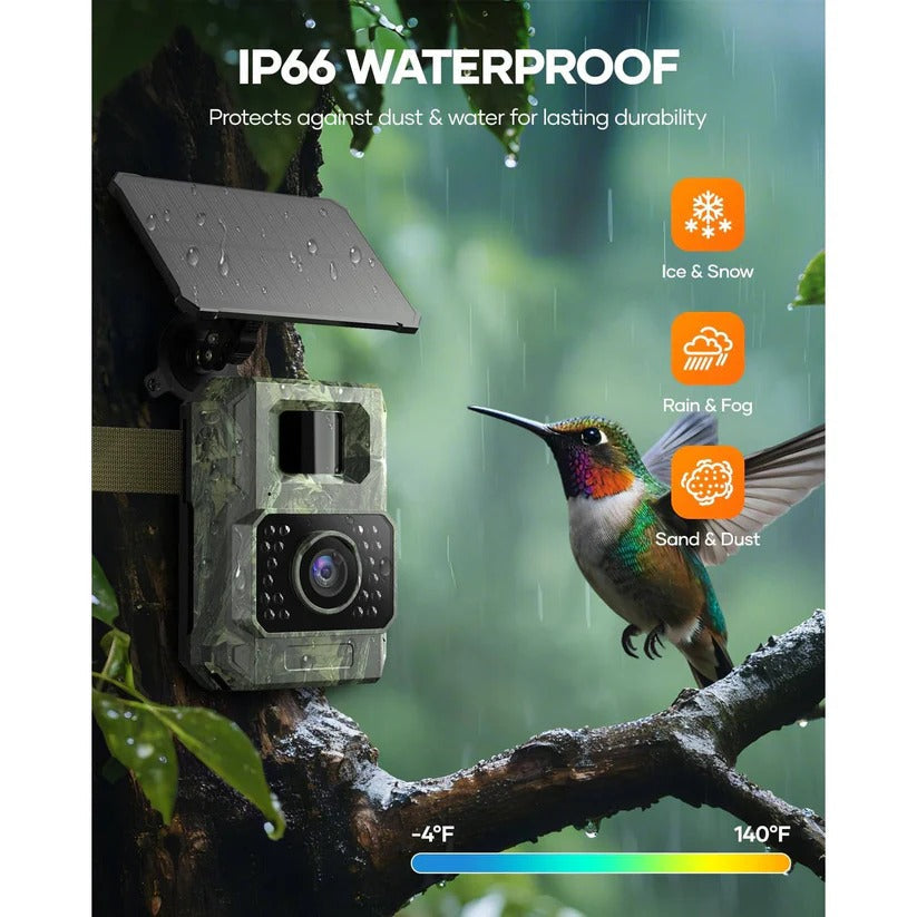 Advanced solar-powered 48MP trail camera with crisp night vision, perfect for hunting & wildlife observation.