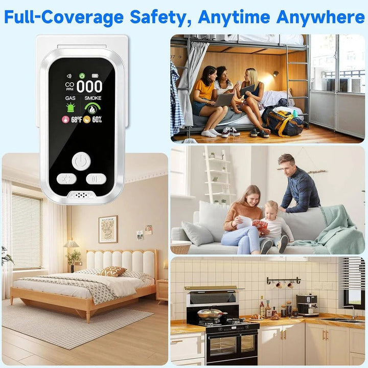 Advanced home safety: Rechargeable CO & gas detector with smoke alarm. Protects against carbon monoxide & flammable gas hazards.