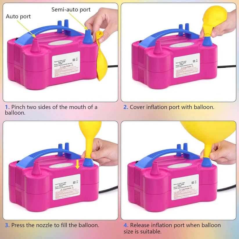 Powerful 600W electric balloon pump tool. Inflates balloons quickly for all your party decoration needs.