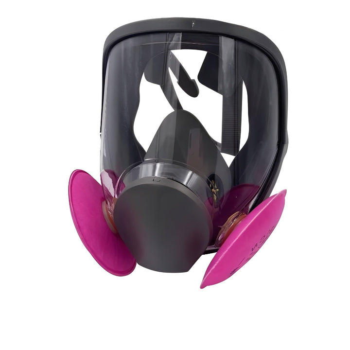 Full face respirator mask with wide view anti-fog lens for eye & respiratory protection. Essential PPE with silicone seal.