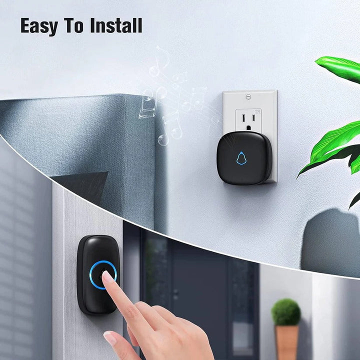 Easy install wireless doorbell with IP55 waterproof transmitter, long range, and LED indicator for reliable home alert.