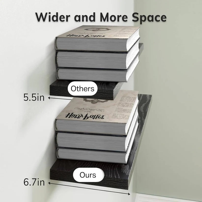 Engineered wood rustic wall shelves, versatile for bathroom, kitchen, or bedroom storage.