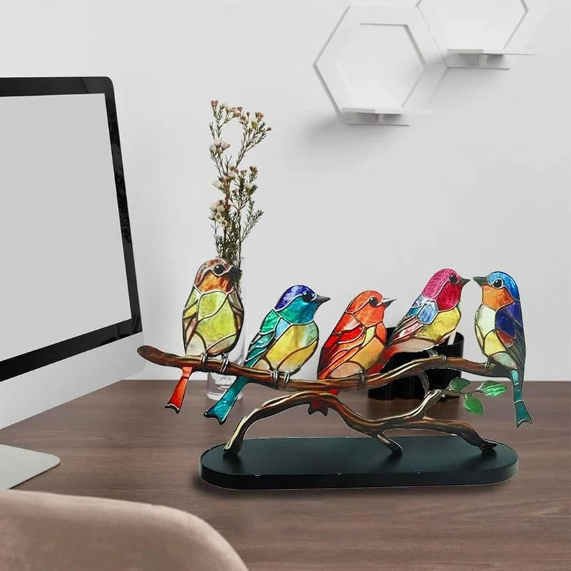 Elegant stained glass bird figurine, a perfect gift idea. Tabletop home accent & decorative art suncatcher.