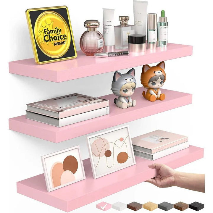 Modern farmhouse rustic wooden kitchen shelves for practical and decorative storage.