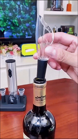 Sophisticated electric corkscrew, a rechargeable wine opener and kitchen gadget for quick access.