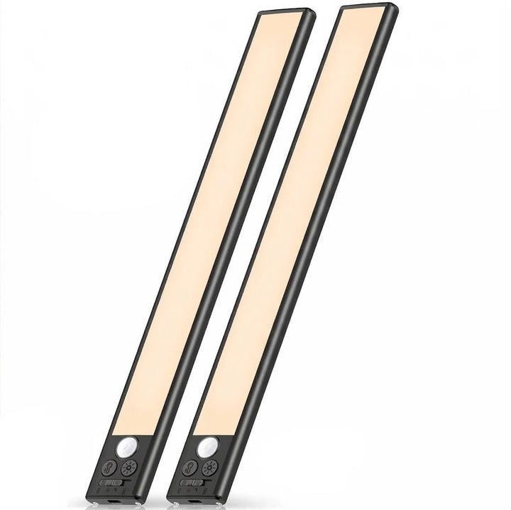 Set of 2 dimmable LED under cabinet lights with motion sensor. Rechargeable for kitchen & home.