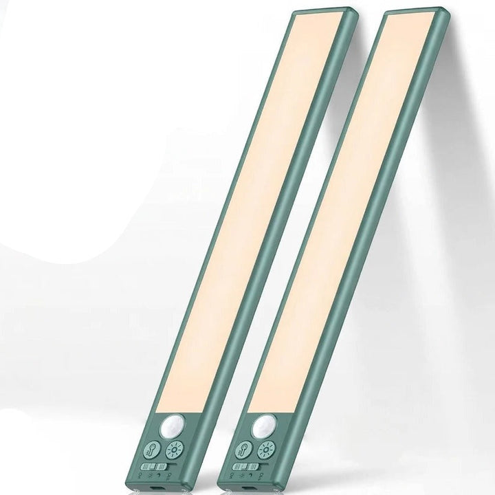 Bright motion sensor LED kitchen under cabinet lights. Dimmable, rechargeable for convenient illumination.