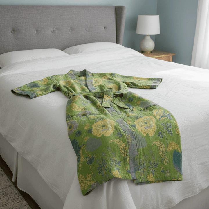 Cozy unisex kimono bathrobe for women & men, perfect loungewear offering spa-like comfort at home.