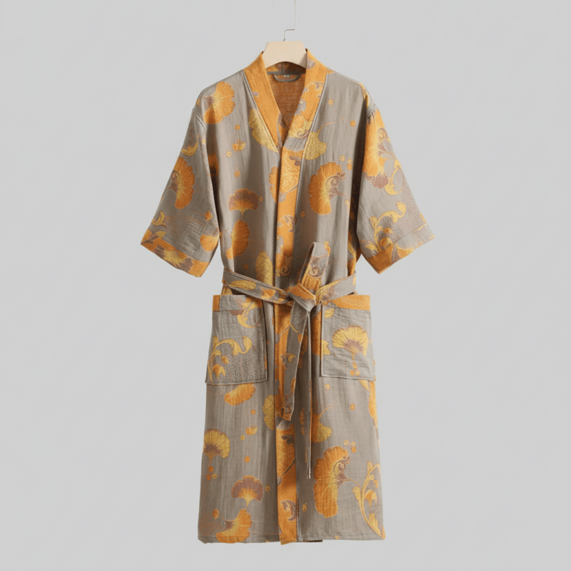Spa-like unisex kimono bathrobe with relaxed fit, bringing comfort and luxurious feel to your home.
