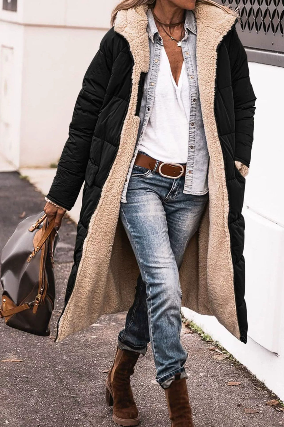 Women's Hooded Longline Quilted Winter Coat