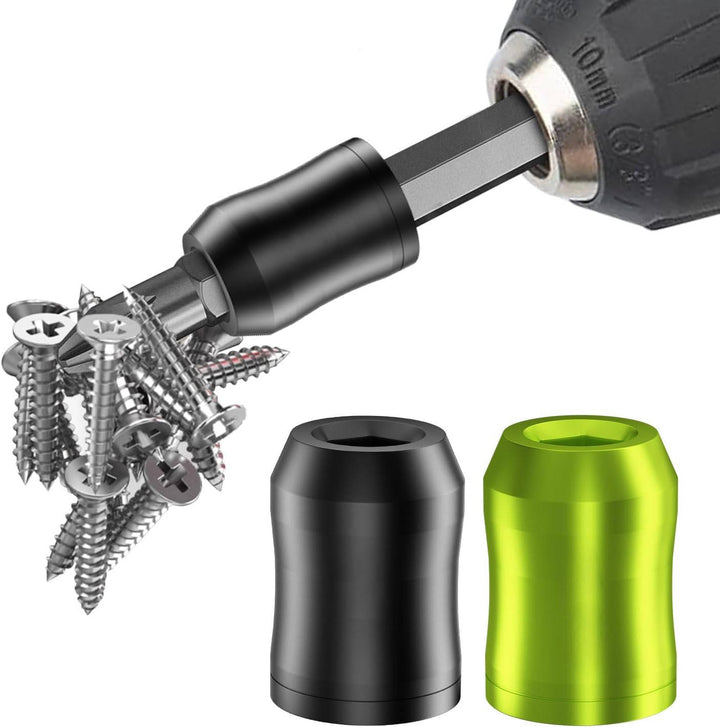 Magnetic bit holder 2-pack for drills. Features adjustable dual grip & strong magnetic screw retention for hex bits.