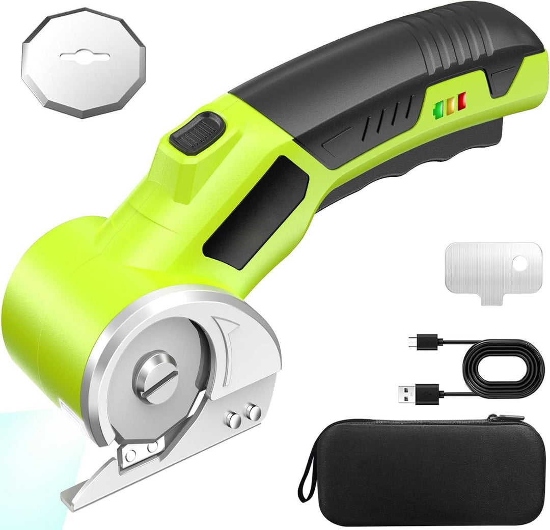 Workshop-ready heavy-duty cordless electric scissors for efficient cutting of fabric & cardboard. Rechargeable craft tool.