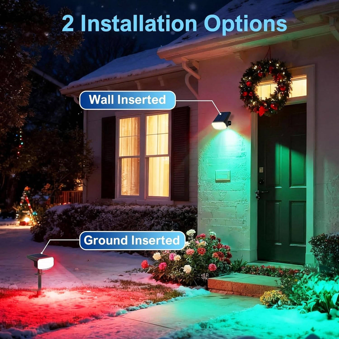 Weatherproof solar LED spotlights, 4-count, for illuminating driveways, lawns, and outdoor living spaces.