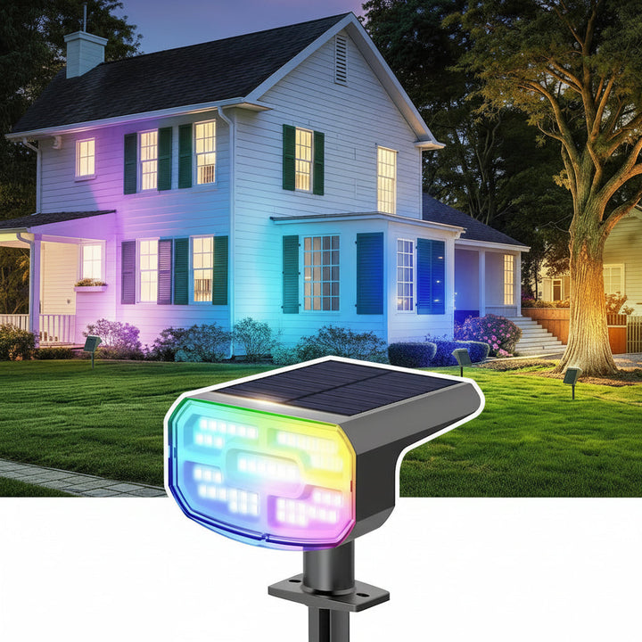 Ground stake & wall mountable solar garden lights, 4-pack, with auto-sensing cool white LED brightness.