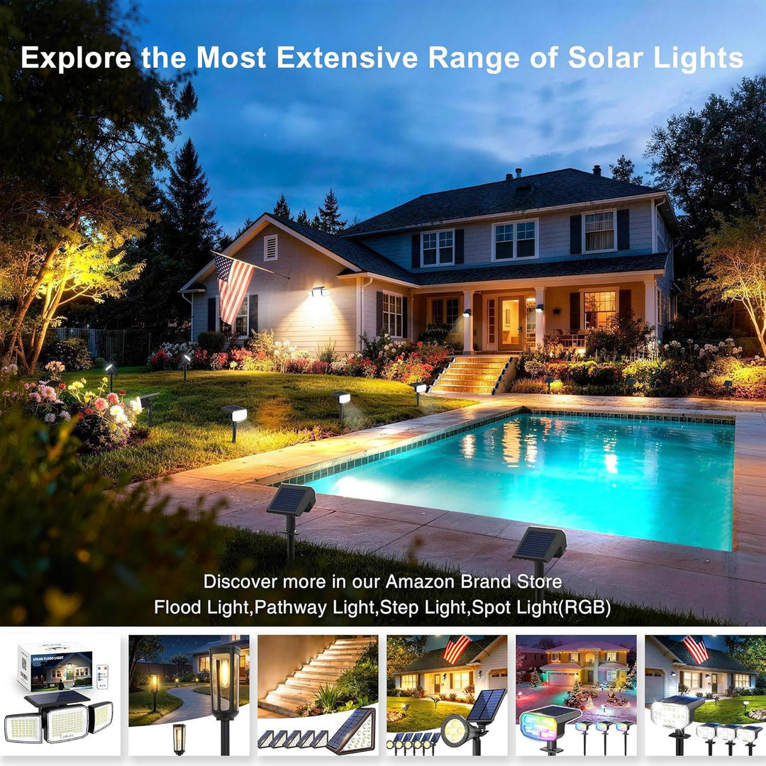 Versatile 4-pack solar spotlights for patios, pathways, & gardens, offering bright cool white illumination.