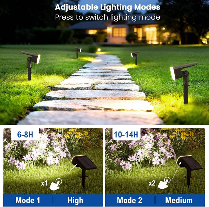 Automatic 4-pack solar spotlights for outdoor use, adjustable & bright cool white light for any yard.
