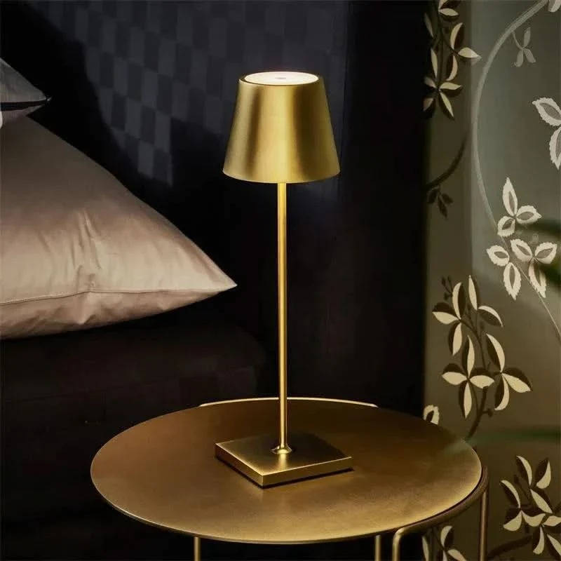 Modern LED table lamp with intuitive touch control. Dimmable light for perfect ambient brightness. Cordless design.
