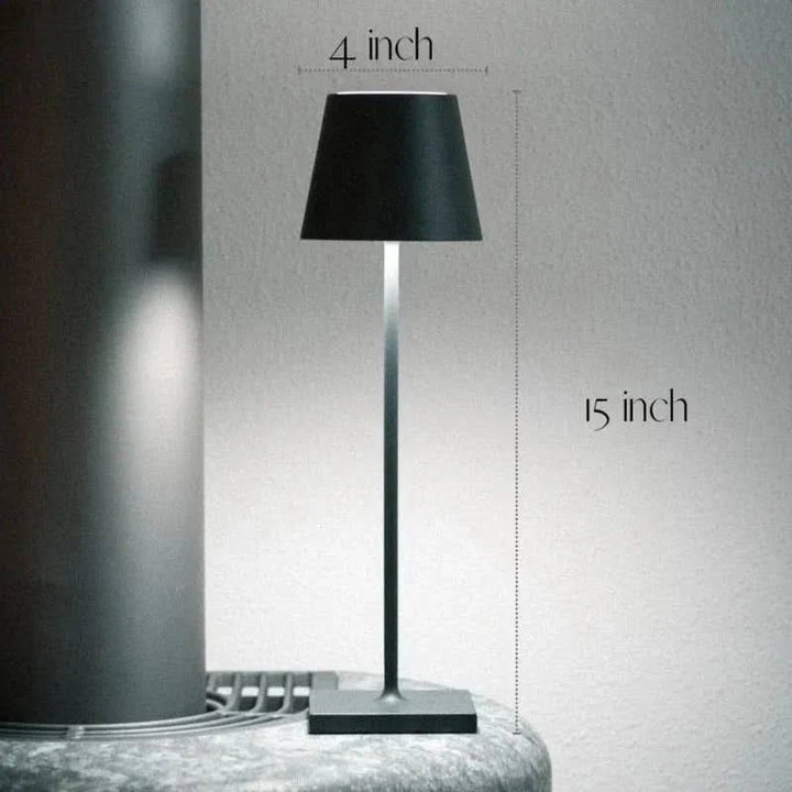 Unisex cordless LED table lamp. Dimmable, touch control, portable ambient light for any modern home or office.