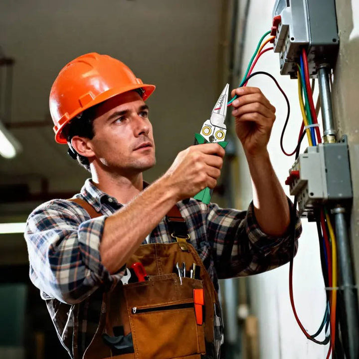 Precision wire stripper & cable cutter for various wiring gauges, essential hand tool for electricians.