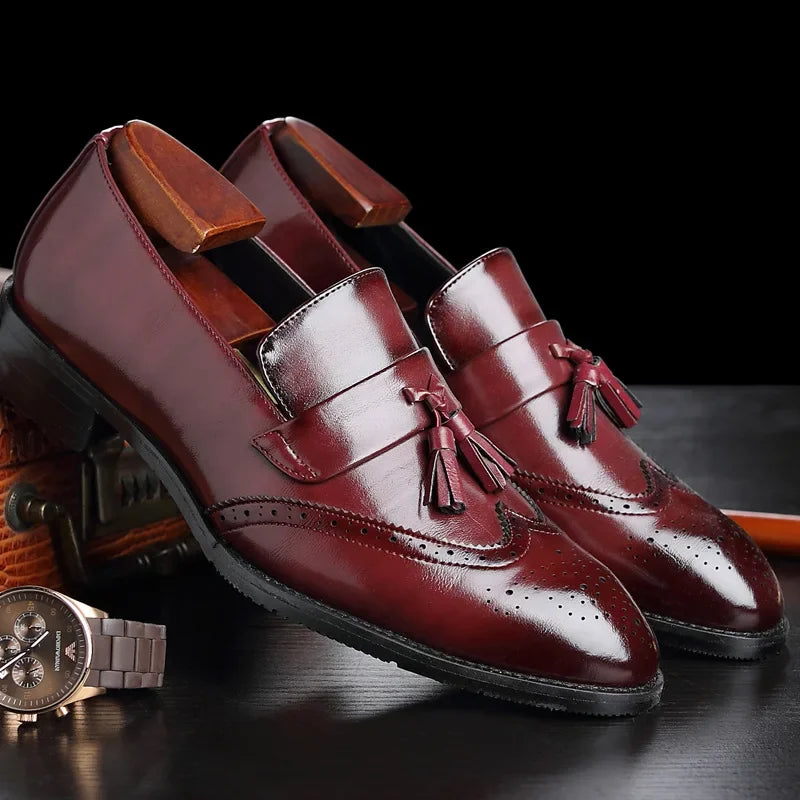 Close-up of Imperium Men's Tassel Brogue Loafers showing brogue detail & tassel accents