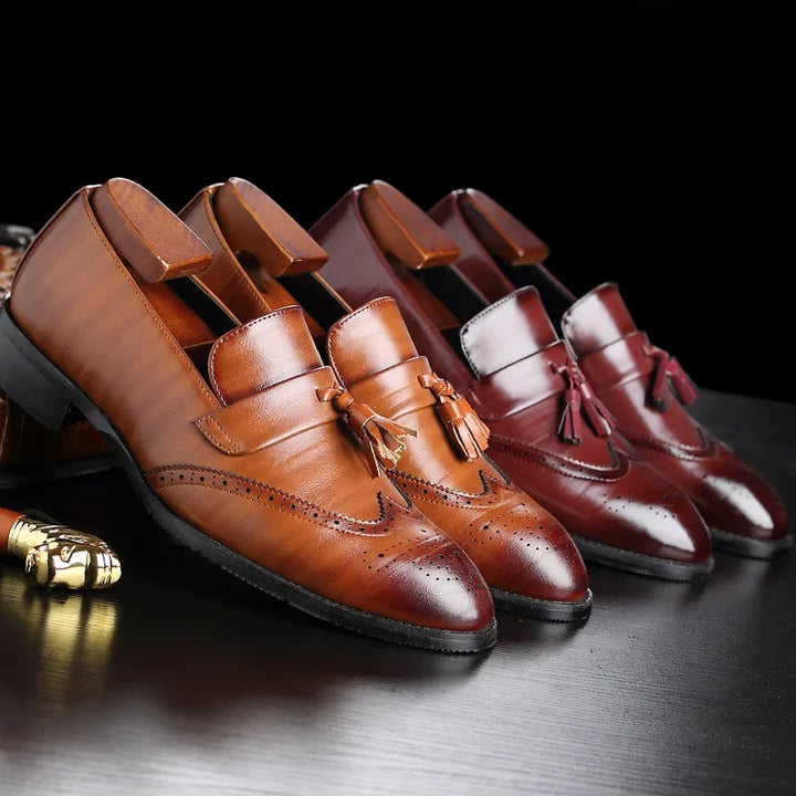 Imperium Men's Tassel Brogue Loafers in rich burnished leather, perfect dress shoes