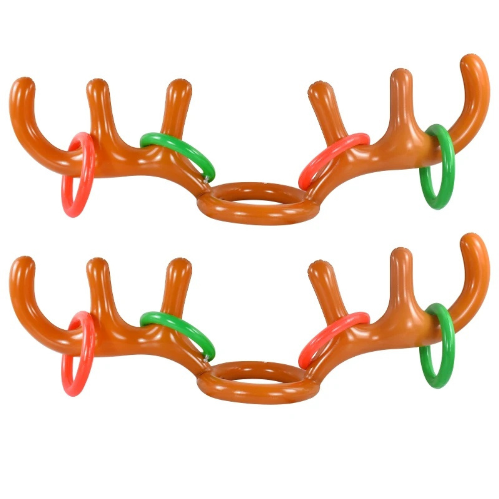 "Inflatable reindeer antler ring toss game with colorful rings, perfect for kids' Christmas parties and holiday fun."