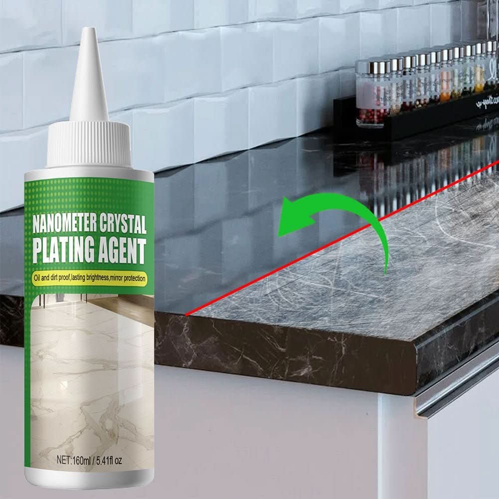 Instant high-gloss stone coating for marble, granite, and natural stone surfaces. Easy application surface protector.