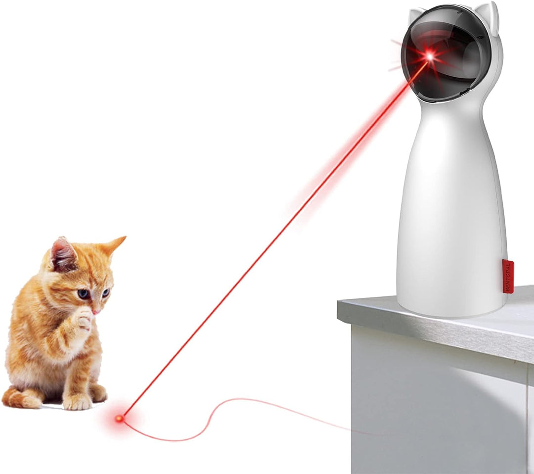 "Interactive Automatic Cat Laser Toy, white, dome shape with adjustable laser, ideal for engaging cats' hunting instincts."