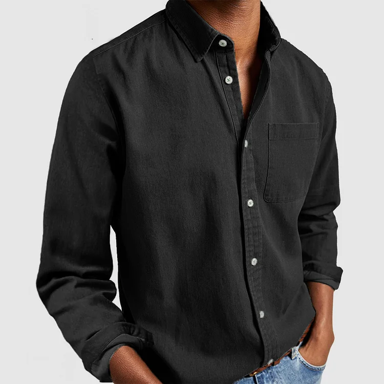 Man wearing comfortable long sleeve button-down casual shirt, perfect for everyday men's style.