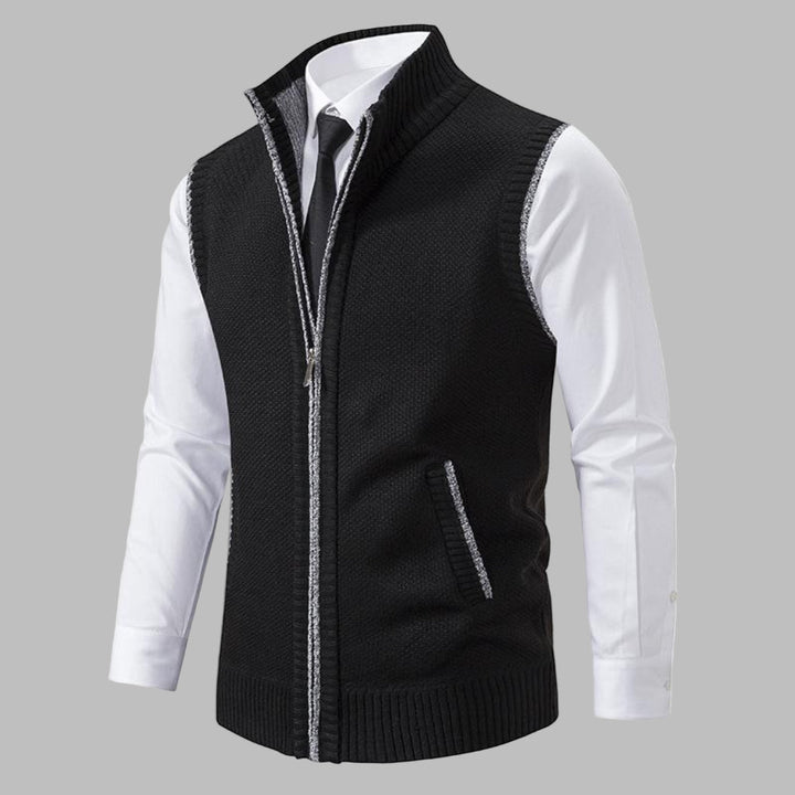 Stylish men's zip-up vest for business casual or everyday wear. A classic sleeveless layering top.