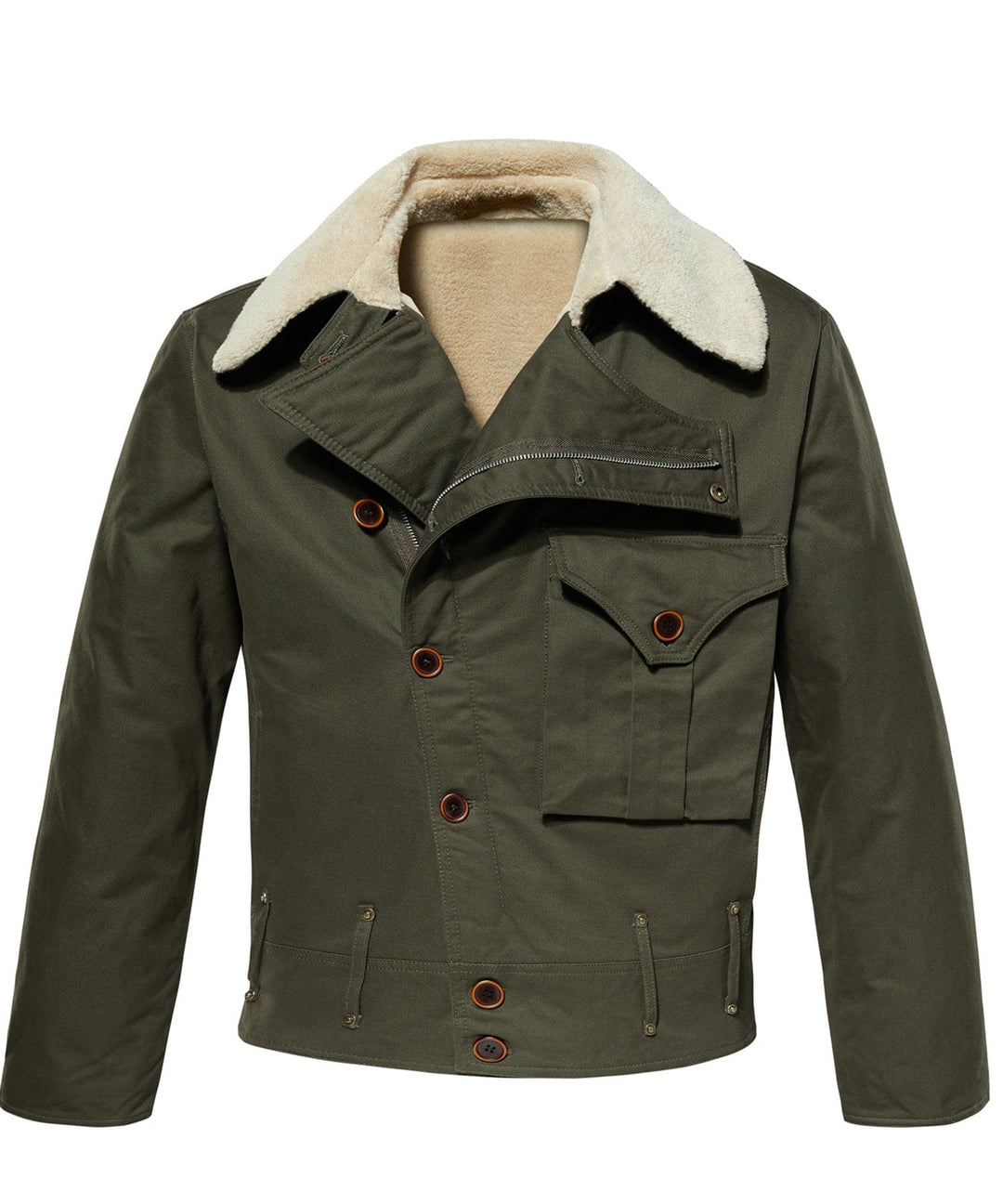 Khaki rugged aviator canvas jacket for men, front view, casual outerwear
