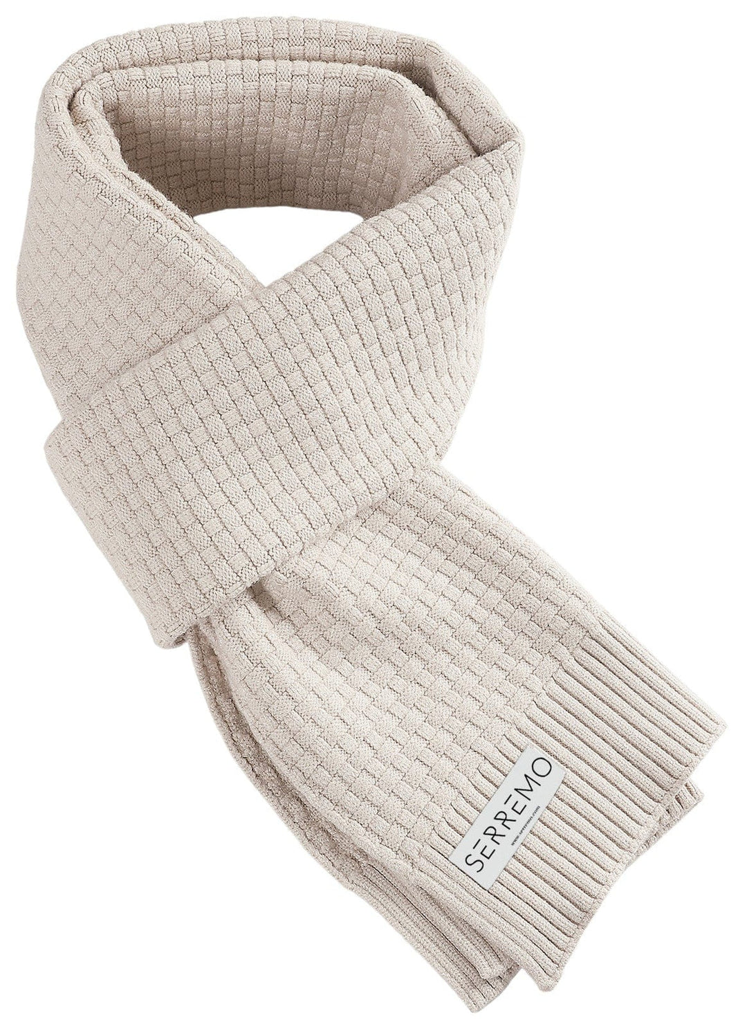 Unisex black waffle knit scarf, textured and warm, ideal winter accessory for men & women
