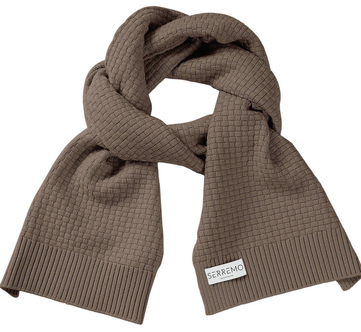 Soft black waffle knit scarf, textured neck warmer, comfortable unisex winter fashion